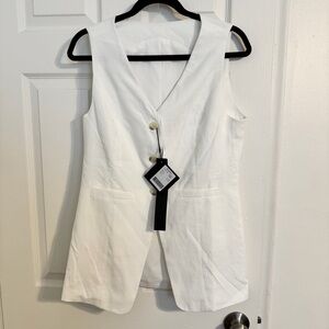 Mina Self White Linen-Blend Vest Top | Size Small | NWT